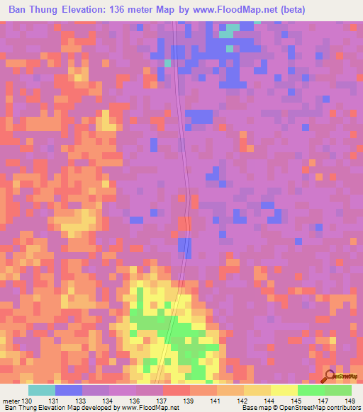 Ban Thung,Thailand Elevation Map