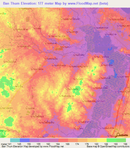 Ban Thum,Thailand Elevation Map