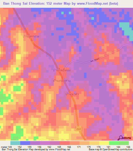 Ban Thong Sai,Thailand Elevation Map