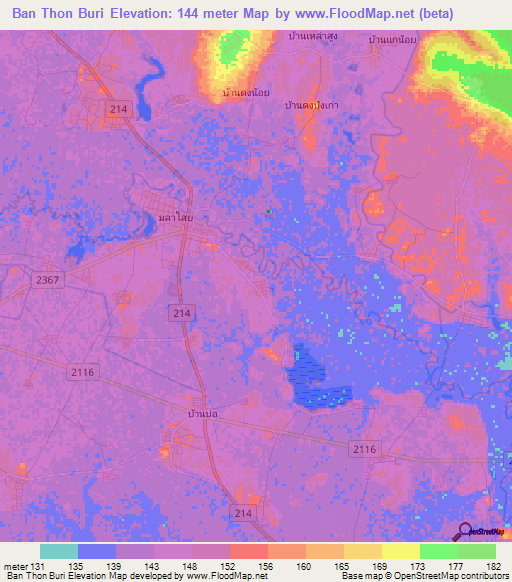 Ban Thon Buri,Thailand Elevation Map