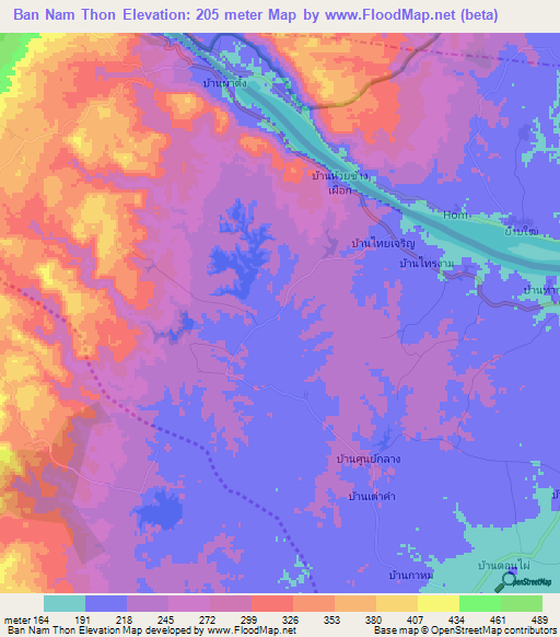 Ban Nam Thon,Thailand Elevation Map