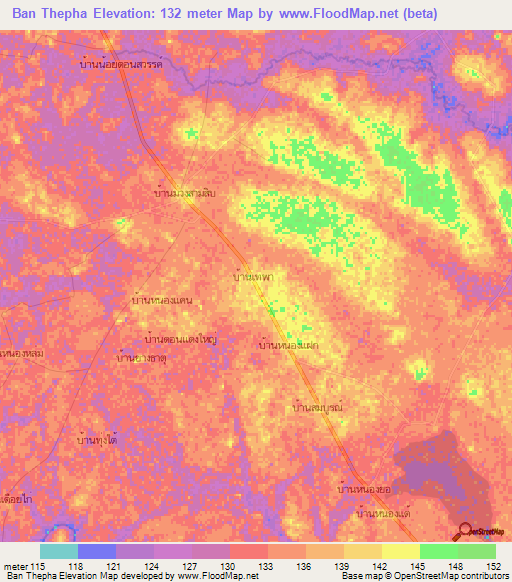 Ban Thepha,Thailand Elevation Map