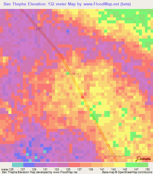 Ban Thepha,Thailand Elevation Map