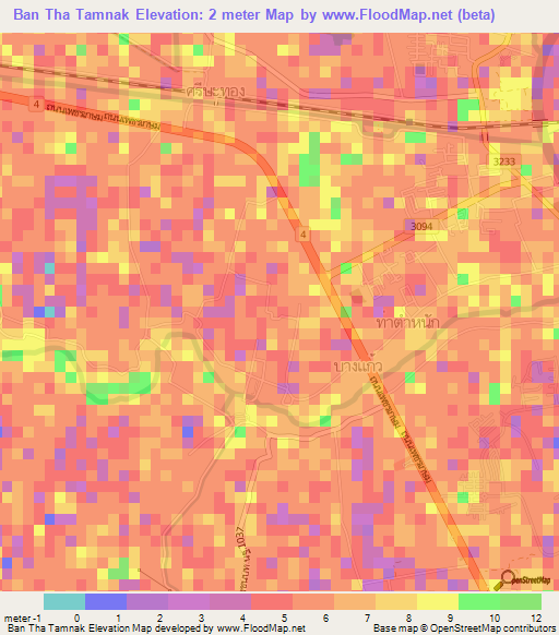 Ban Tha Tamnak,Thailand Elevation Map