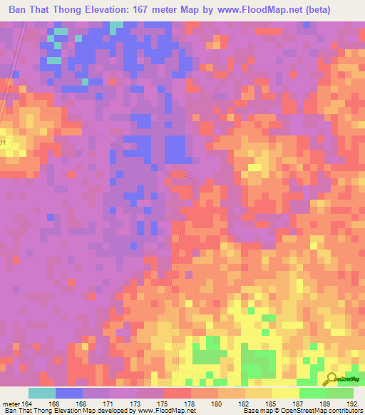 Ban That Thong,Thailand Elevation Map