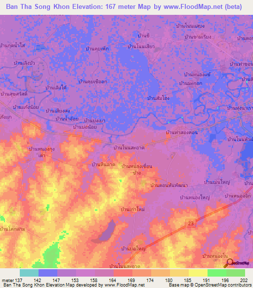 Ban Tha Song Khon,Thailand Elevation Map