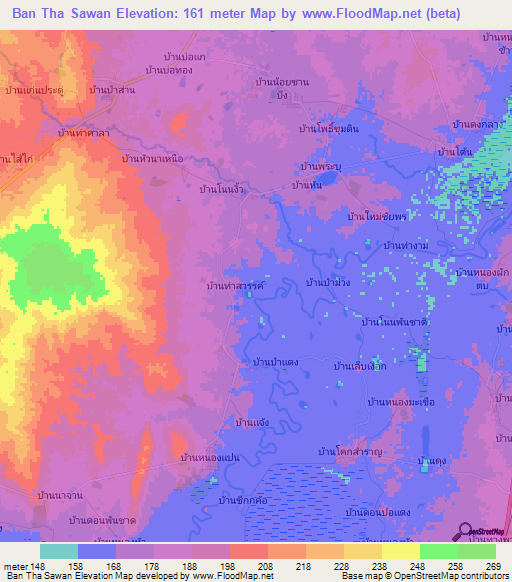 Ban Tha Sawan,Thailand Elevation Map