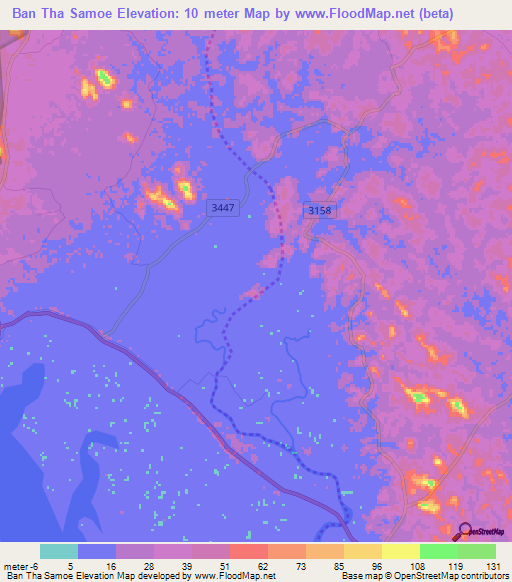 Ban Tha Samoe,Thailand Elevation Map