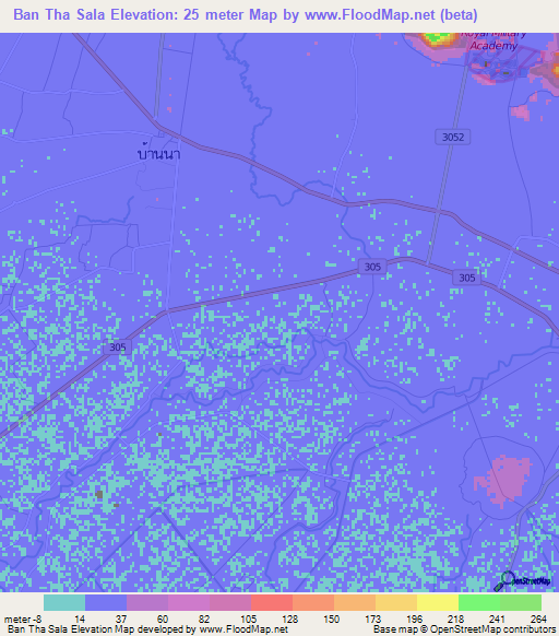 Ban Tha Sala,Thailand Elevation Map