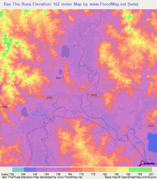 Ban Tha Ruea,Thailand Elevation Map