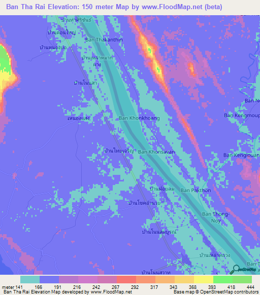 Ban Tha Rai,Thailand Elevation Map
