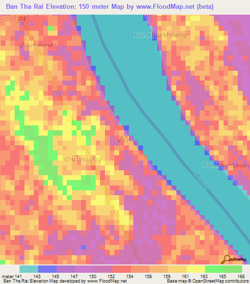 Ban Tha Rai,Thailand Elevation Map