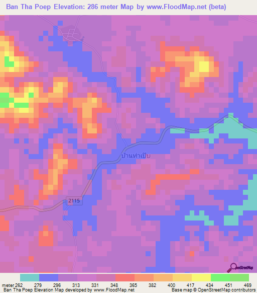 Ban Tha Poep,Thailand Elevation Map