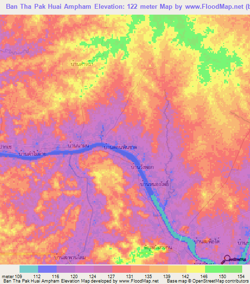 Ban Tha Pak Huai Ampham,Thailand Elevation Map