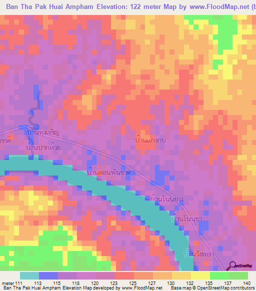 Ban Tha Pak Huai Ampham,Thailand Elevation Map