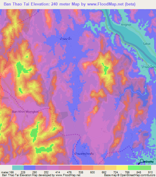 Ban Thao Tai,Thailand Elevation Map