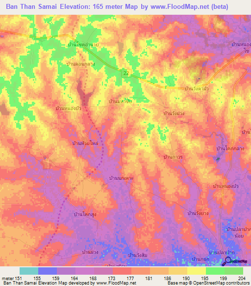 Ban Than Samai,Thailand Elevation Map