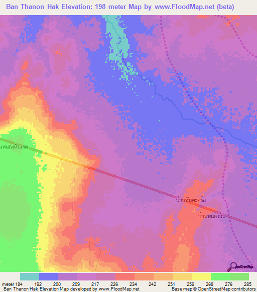 Ban Thanon Hak,Thailand Elevation Map