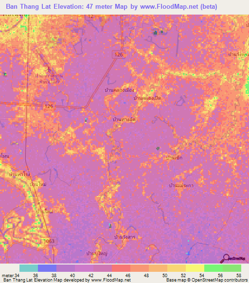 Ban Thang Lat,Thailand Elevation Map