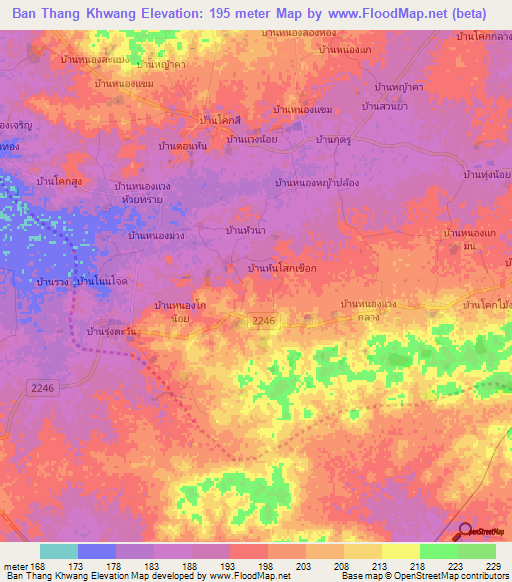 Ban Thang Khwang,Thailand Elevation Map