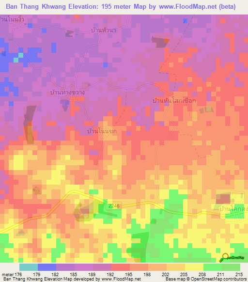 Ban Thang Khwang,Thailand Elevation Map