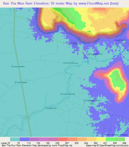 Ban Tha Mun Ram,Thailand Elevation Map