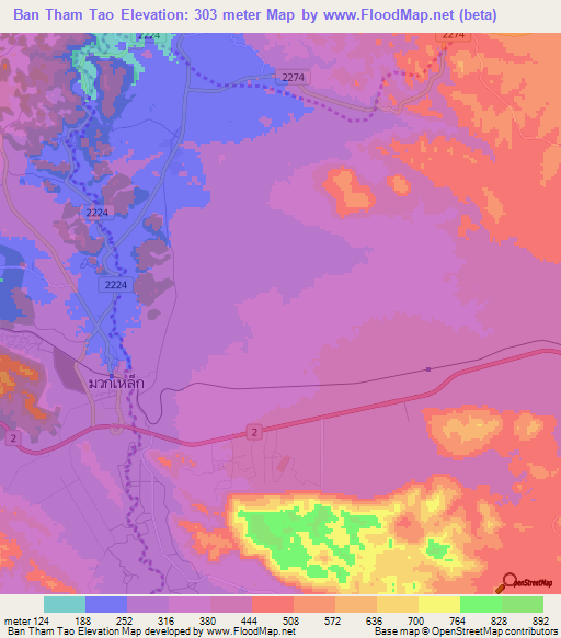 Ban Tham Tao,Thailand Elevation Map