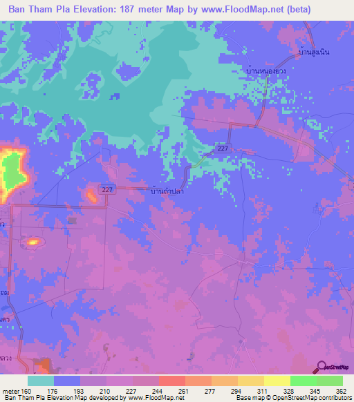 Ban Tham Pla,Thailand Elevation Map