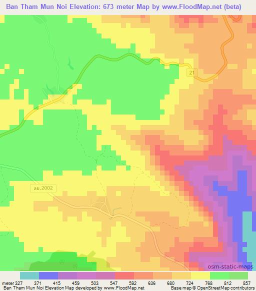 Ban Tham Mun Noi,Thailand Elevation Map