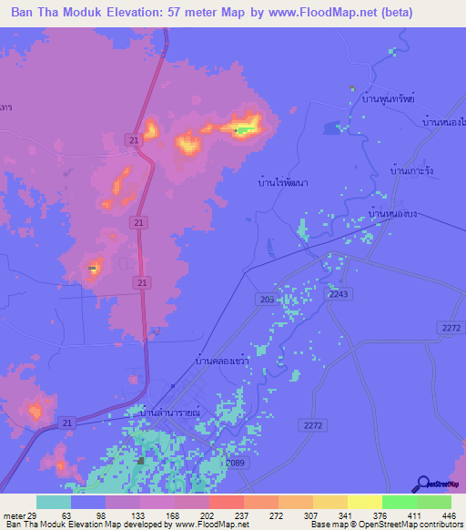 Ban Tha Moduk,Thailand Elevation Map
