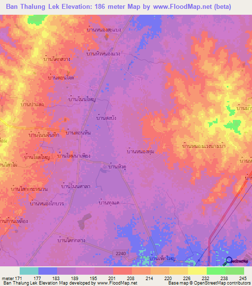 Ban Thalung Lek,Thailand Elevation Map