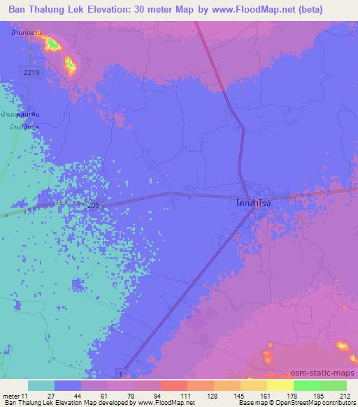 Ban Thalung Lek,Thailand Elevation Map