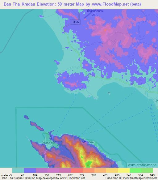 Ban Tha Kradan,Thailand Elevation Map