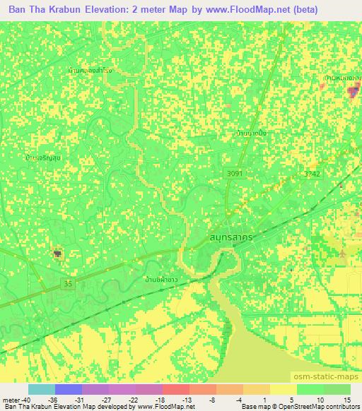 Ban Tha Krabun,Thailand Elevation Map