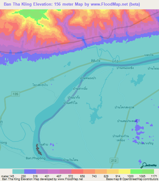 Ban Tha Kling,Thailand Elevation Map