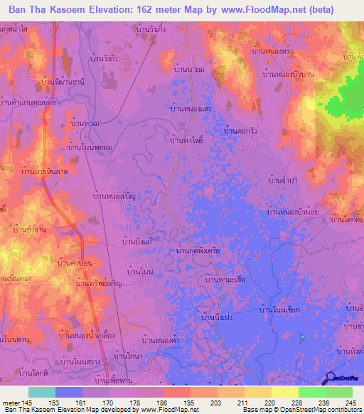 Ban Tha Kasoem,Thailand Elevation Map