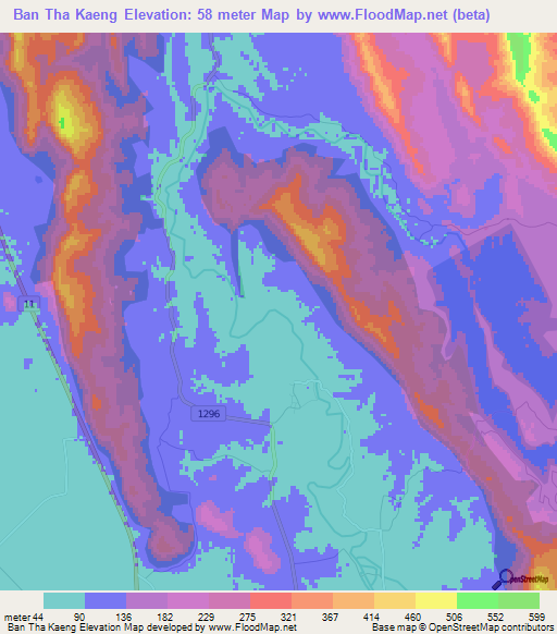 Ban Tha Kaeng,Thailand Elevation Map