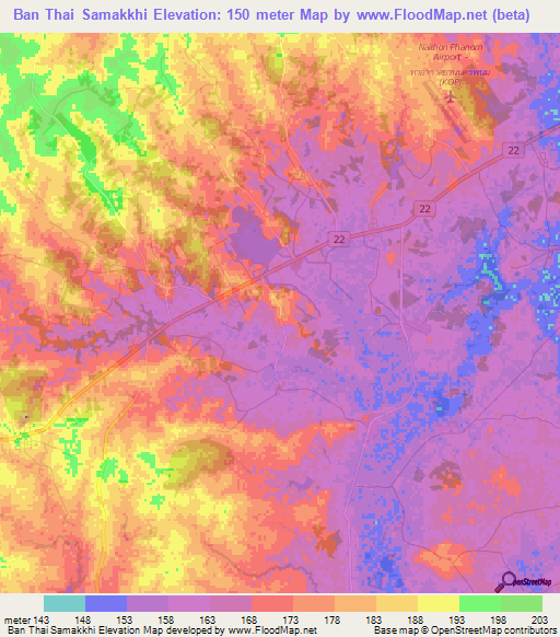 Ban Thai Samakkhi,Thailand Elevation Map