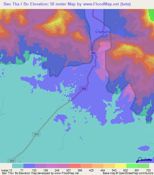 Ban Tha I Bo,Thailand Elevation Map
