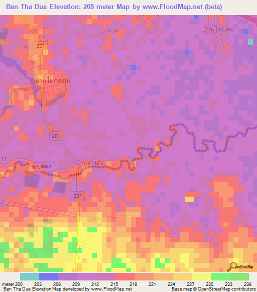 Ban Tha Dua,Thailand Elevation Map