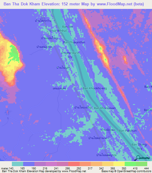 Ban Tha Dok Kham,Thailand Elevation Map