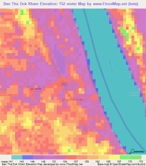 Ban Tha Dok Kham,Thailand Elevation Map