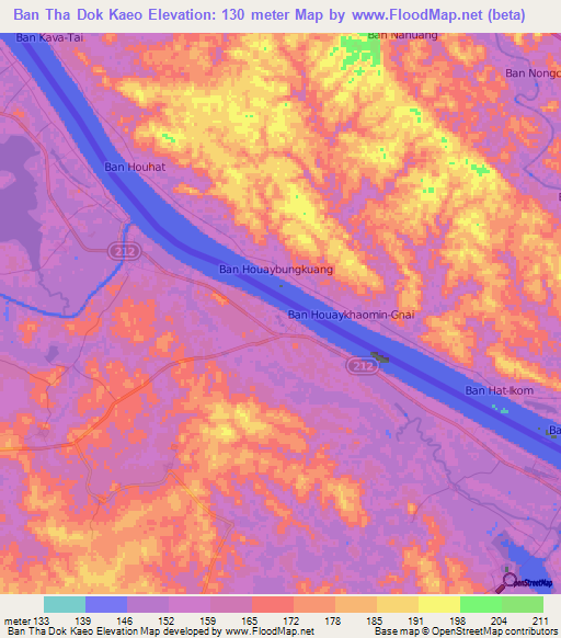 Ban Tha Dok Kaeo,Thailand Elevation Map