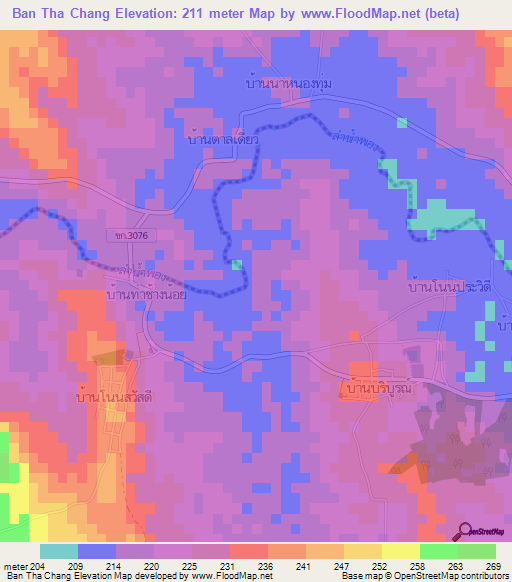 Ban Tha Chang,Thailand Elevation Map