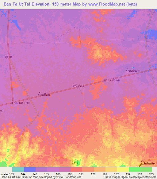 Ban Ta Ut Tai,Thailand Elevation Map