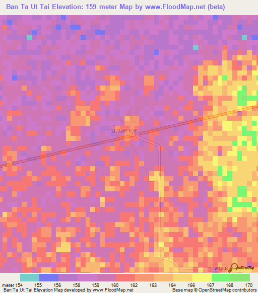Ban Ta Ut Tai,Thailand Elevation Map