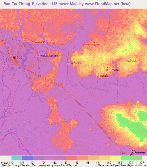 Ban Tat Thong,Thailand Elevation Map