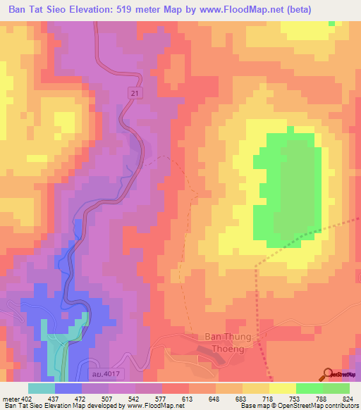 Ban Tat Sieo,Thailand Elevation Map