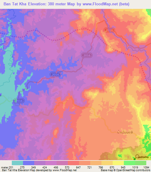 Ban Tat Kha,Thailand Elevation Map