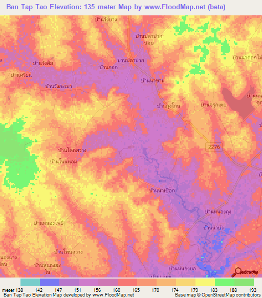 Ban Tap Tao,Thailand Elevation Map